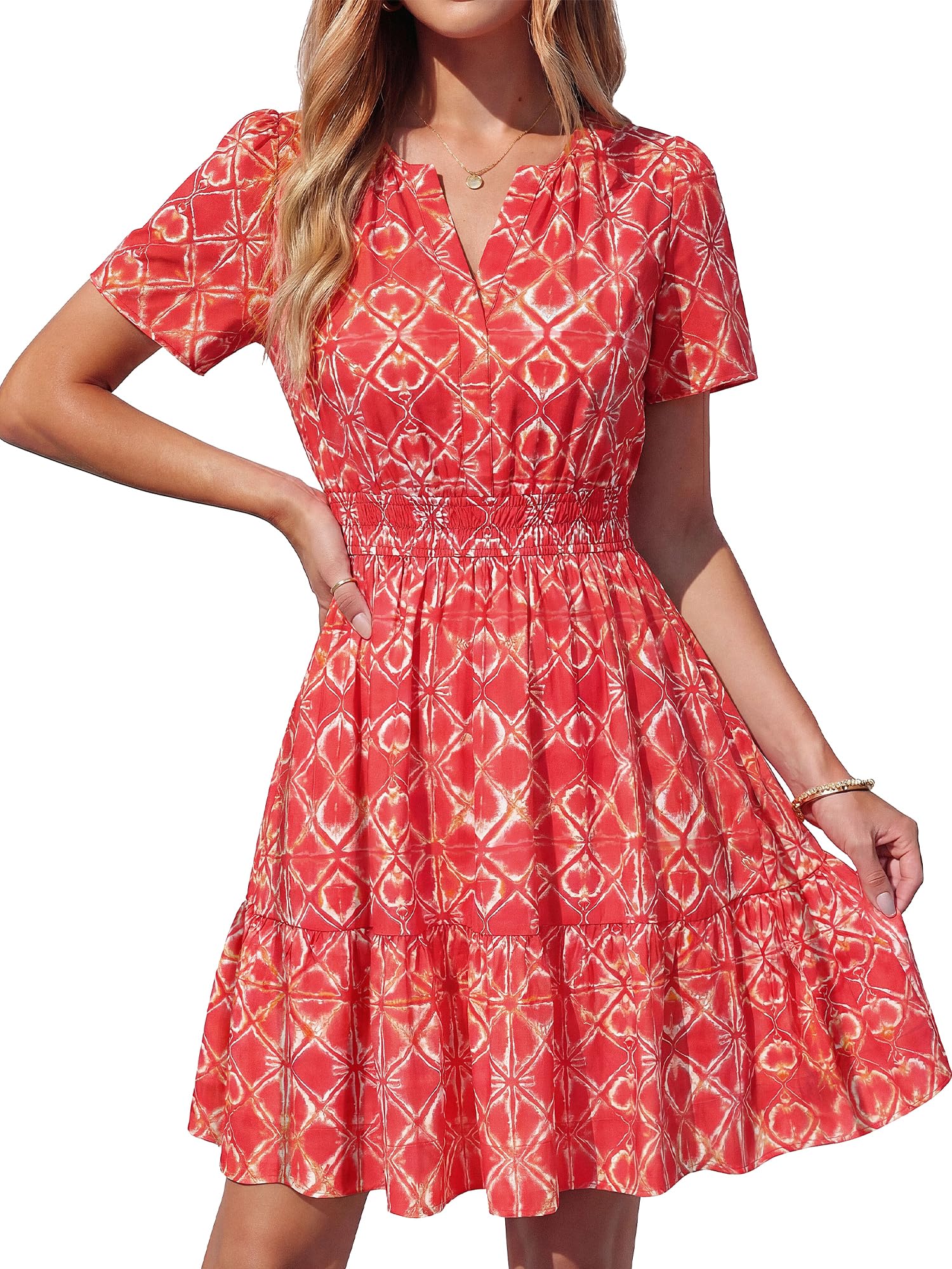 BTFBM Summer Dresses for Women Lightweight Casual Short Sleeve Floral Mini Dress A Line Beach Vacation Sundress
