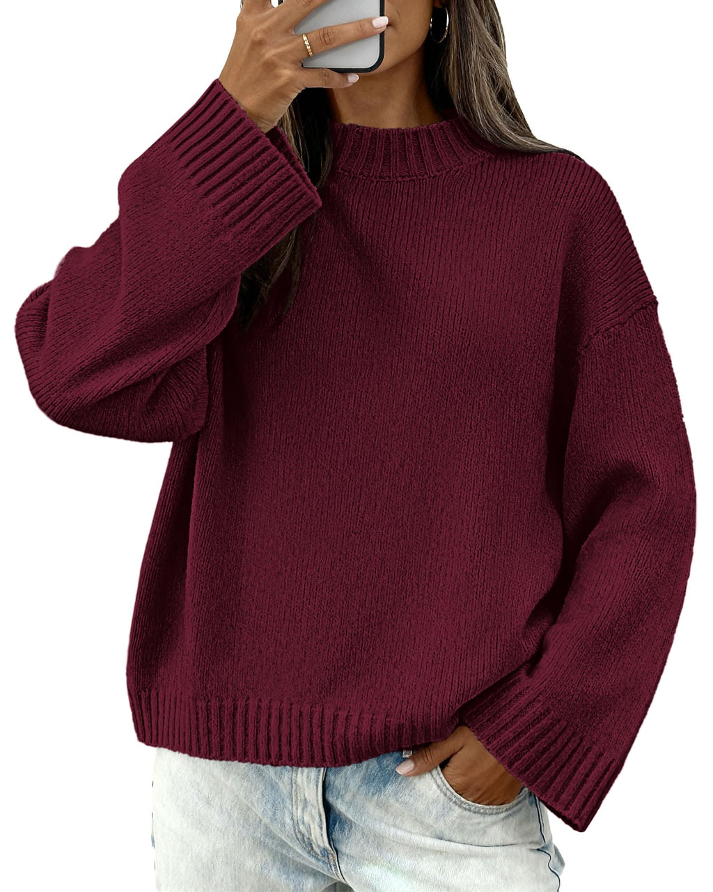BTFBM Sweaters for Women Casual Crewneck Long Sleeve Loose Ribbed Knit Pullover Sweater Winter Clothes Fall Outfits
