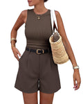 BTFBM 2 Piece Sets for Women Summer Sleeveless Matching Short Sets Tank Crew Neck Airport Travel Outfits Pockets