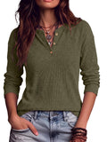 FreshPretty Henley Shirts For Women Ribbed Button Up Sweater Top,Soft Fall Long Sleeve Shirt,Lightweight Drop Shoulder Knit Tops,Dressy Casual Work Office Blouses,Teacher School Outfits