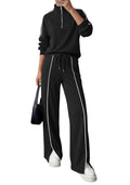 BTFBM 2 Piece Sets for Women Lounge Set Fall Outfits 2 Piece Outfits,Long Sleeve,Solid,Half Zip,Wide Leg Pants,Matching Sets Women Clothing,Tracksuits,Pants Set