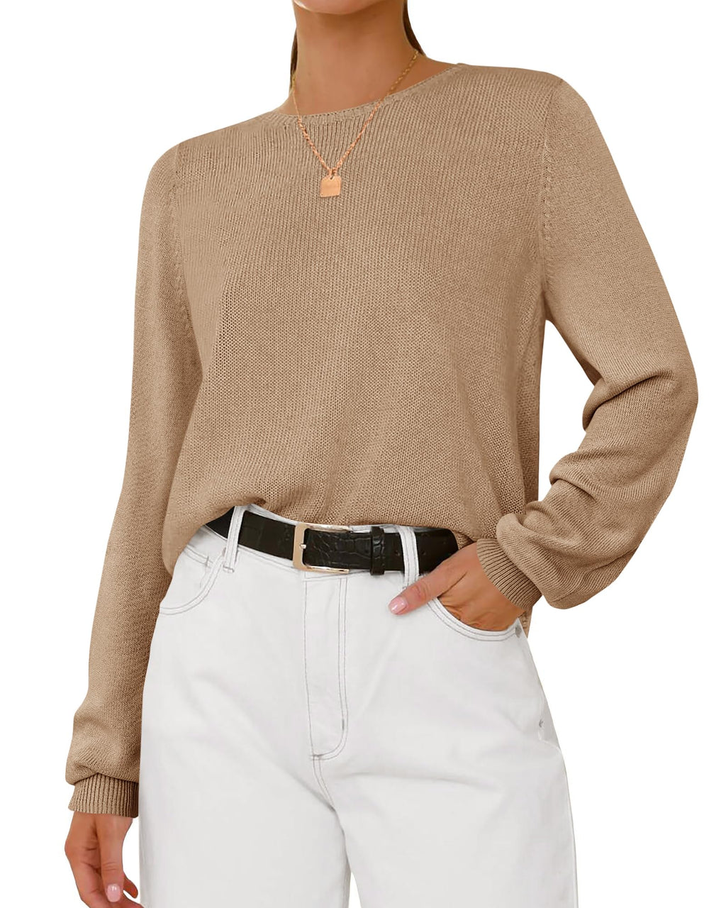 BTFBM Womens Long Sleeve Crew Neck Sweaters Spring Casual Classic Soft Loose Fit Basic Pullover Jumper Knit Top
