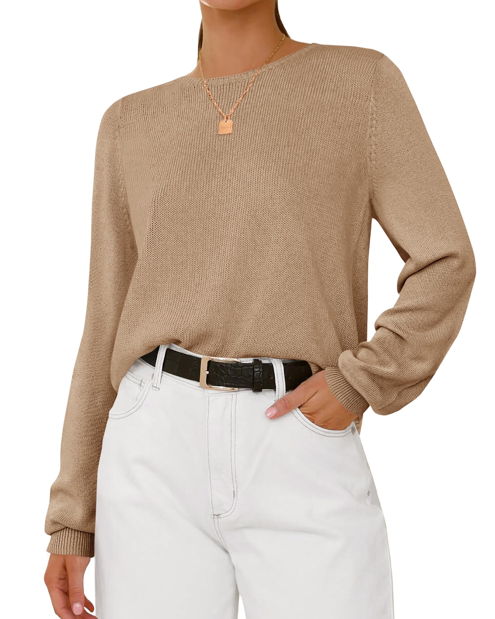 BTFBM Womens Long Sleeve Crew Neck Sweaters Spring Casual Classic Soft Loose Fit Basic Pullover Jumper Knit Top