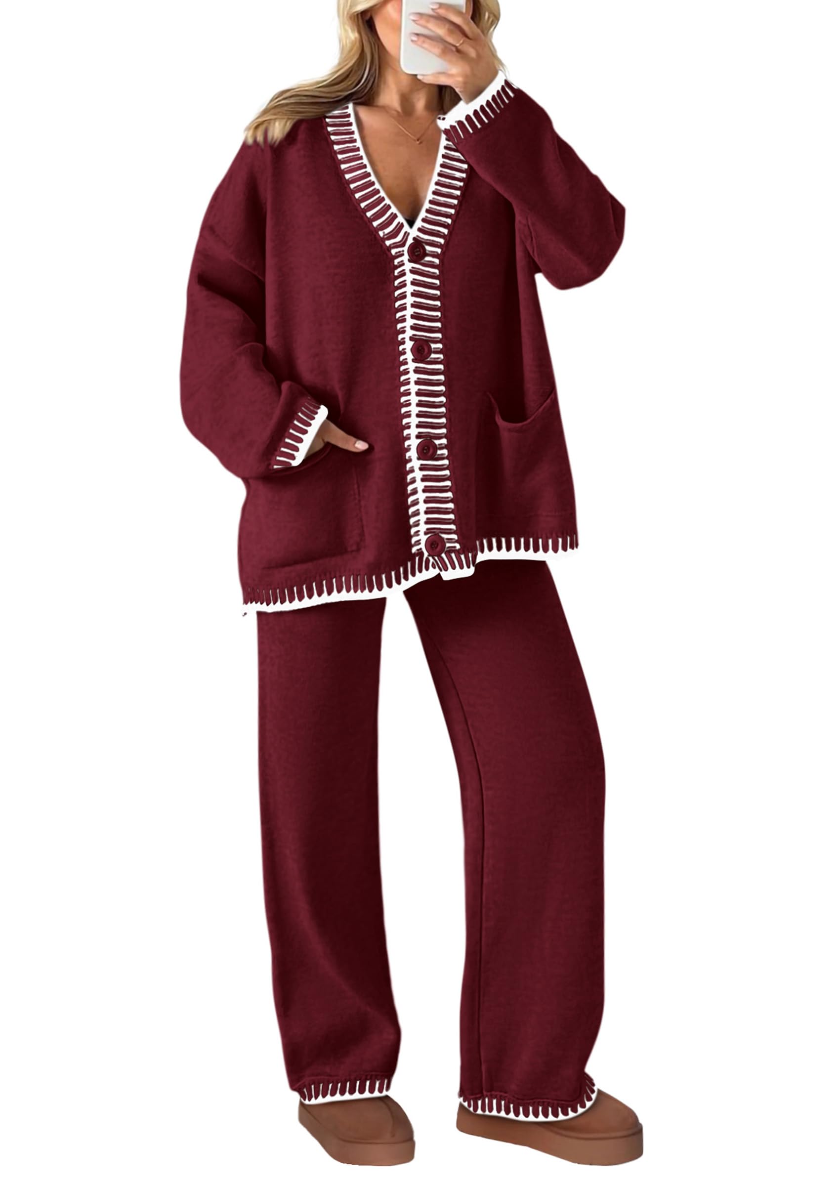 PRETTYGARDEN Lounge Sets for Women Fall Loungewear 2 Piece Outfits Cardigan Sweaters Track Suit Matching Winter Clothing