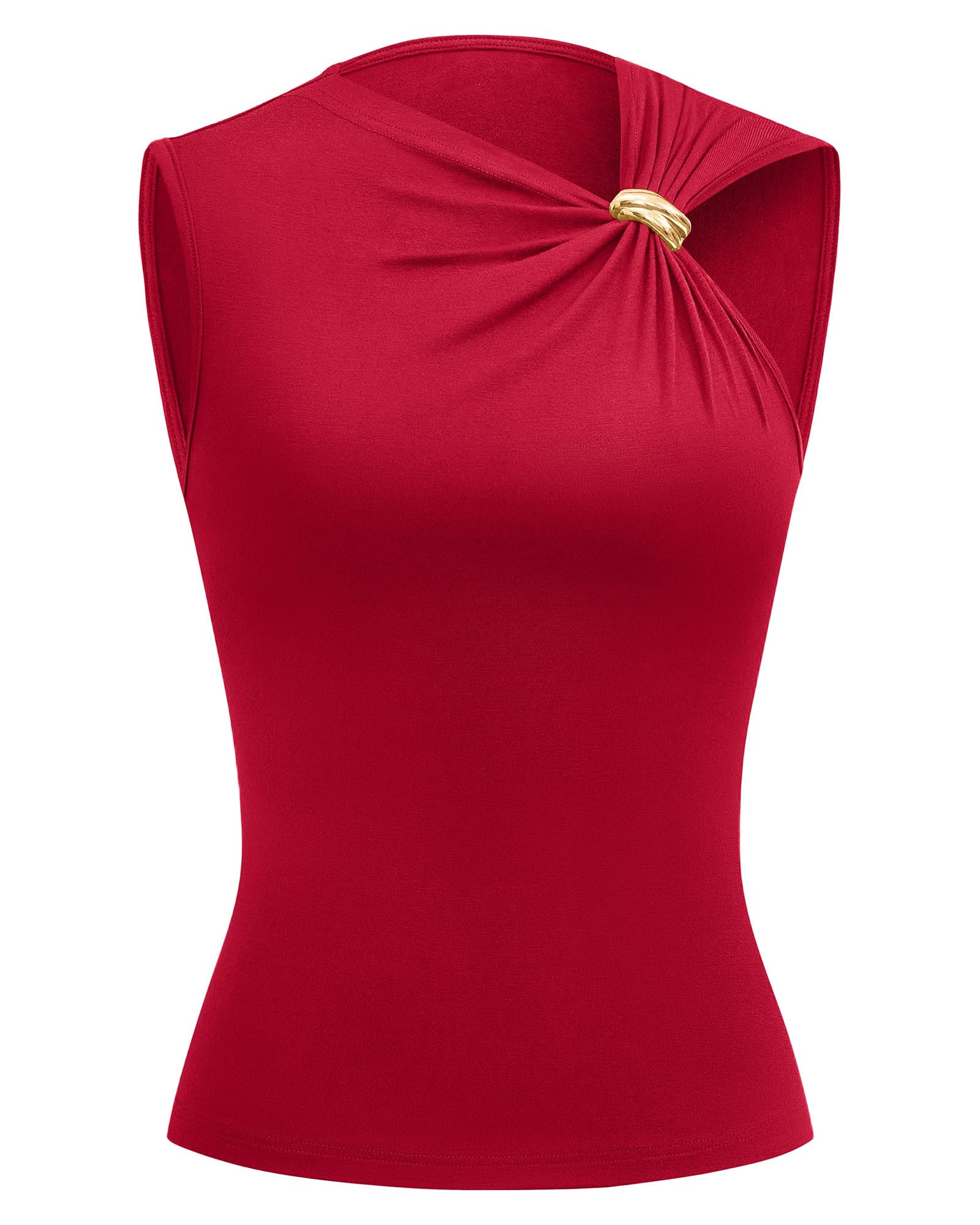 FreshPretty Spring Tops for Women Asymmetrical Neck Sleeveless Going Out Summer Outfits Casual Ruched Y2k Tank Top Clothes