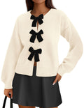 PRETTYGARDEN Cardigan Sweaters for Women Fall Fashion Bow Tie Front Long Sleeve Knit Sweater Tops Cute Winter Clothes
