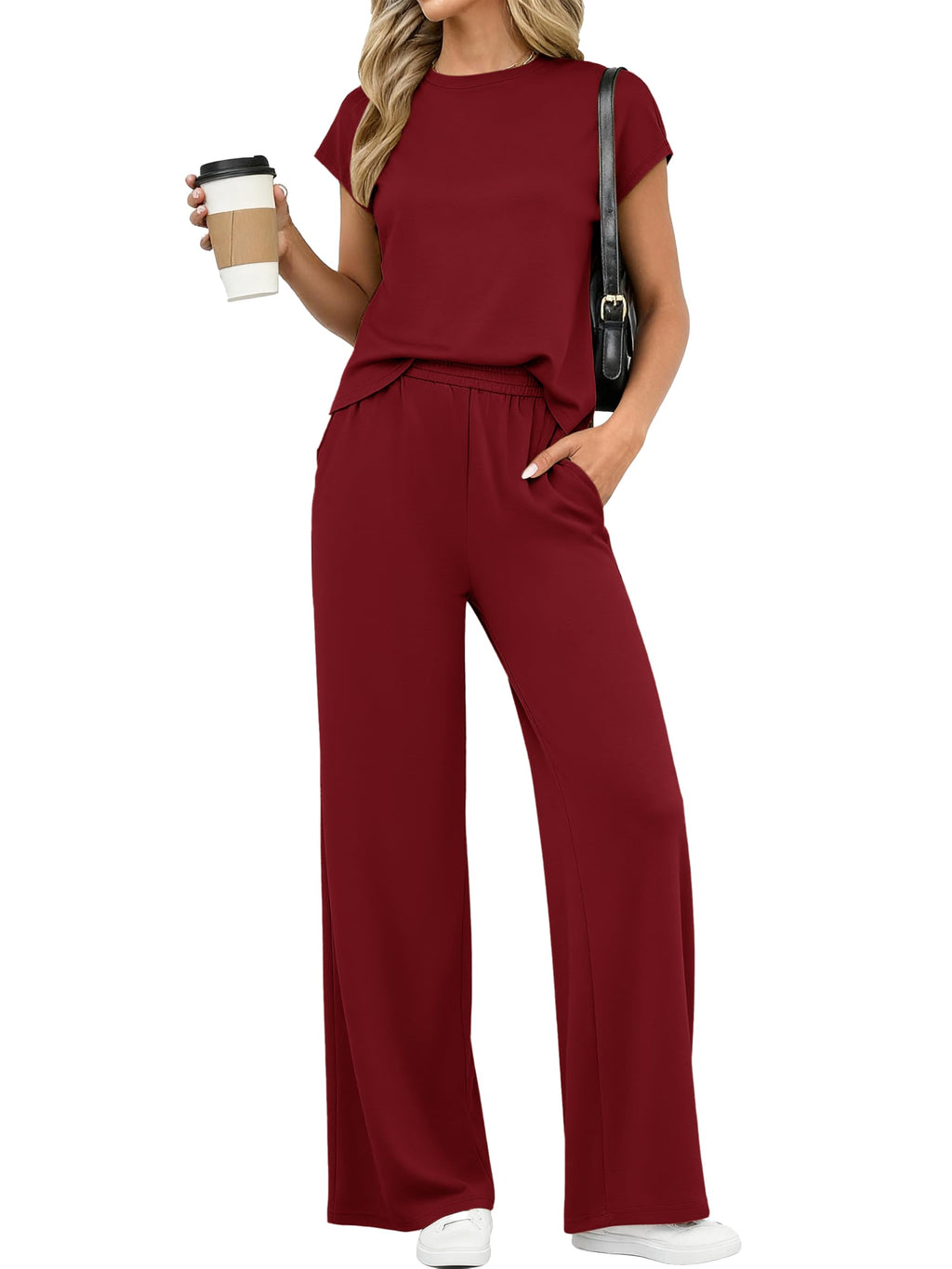 PRETTYGARDEN Womens 2 Piece Outfits Casual Cap Sleeve Lounge Set Summer Tracksuits Matching Sets Beach Fashion Travel Clothes