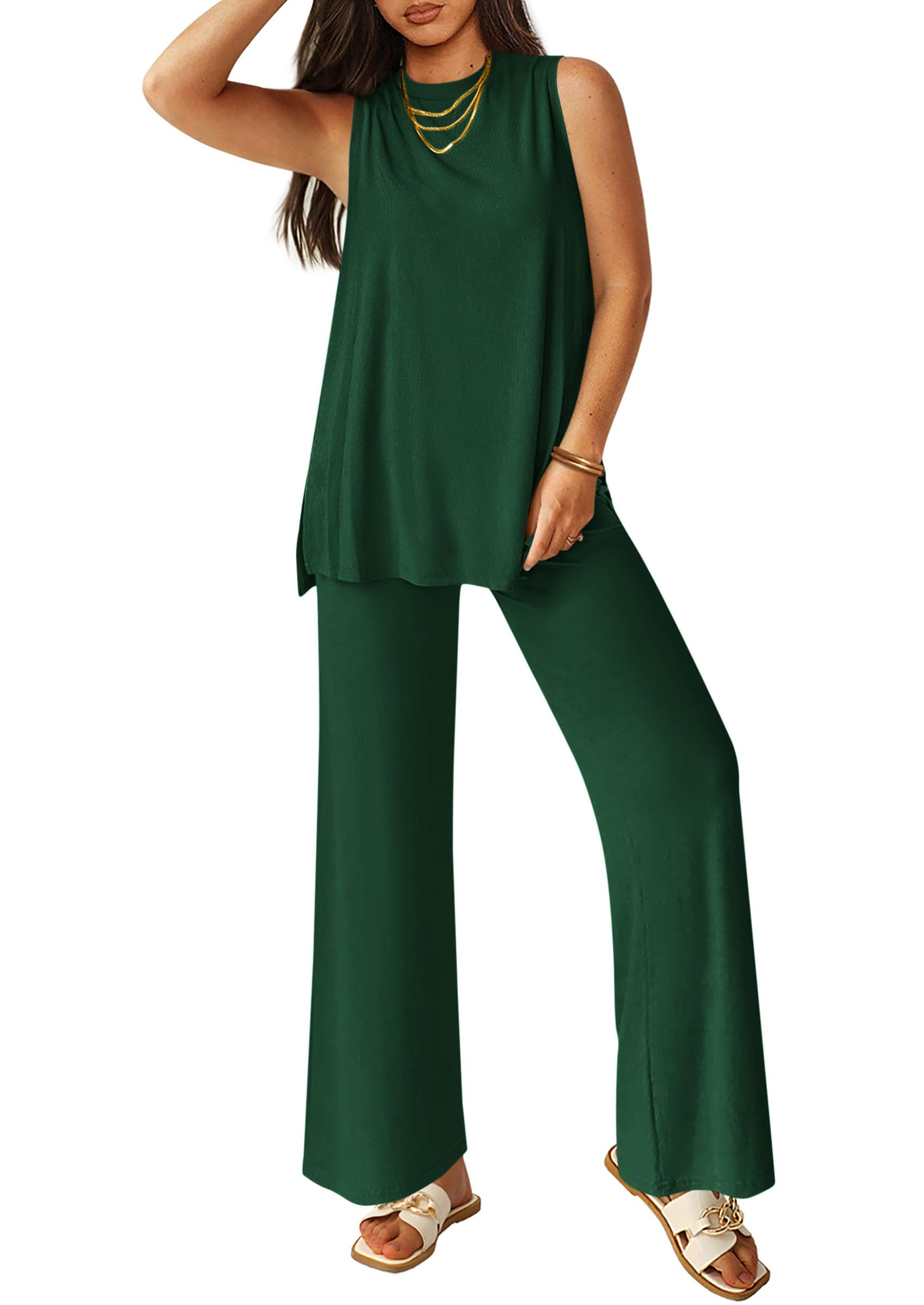 PRETTYGARDEN Women's 2 Piece Lounge Set Summer Casual Loose Tank Top Wide Leg Pants Matching Travel Outfits Tracksuit