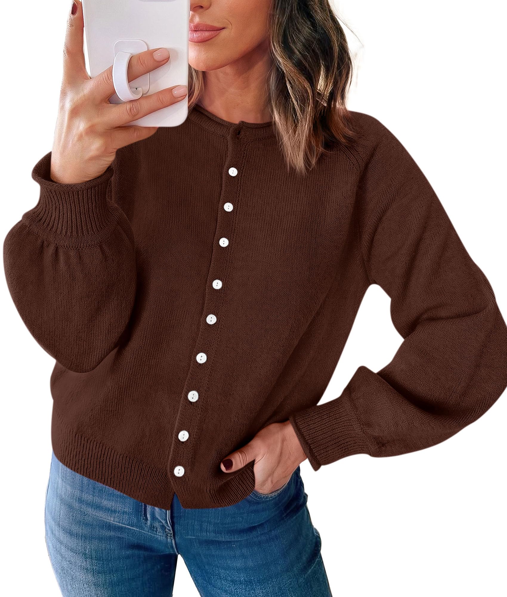PRETTYGARDEN Women's Knit Cardigan Lightweight Cozy Sweaters Comfy Long Sleeve Work Tops, Button Down Shirts, Rolled Edges, Casual Fall Clothes for Going Out, Holiday, Winter Layering