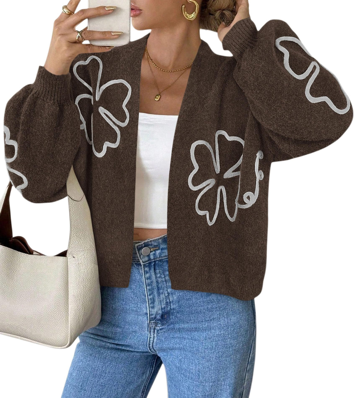 PRETTYGARDEN Women's Floral Oversized Cardigan Sweaters Trendy Fall Outfits Long Sleeve Sweater Jacket, Open Front Coat, Cozy Soft Chunky Knit, Casual Outerwear,Winter Fashion Clothing