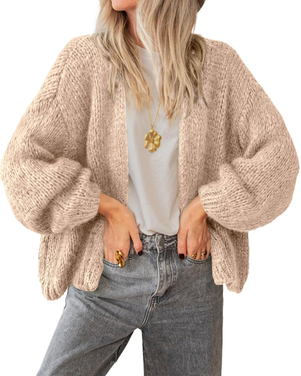 BTFBM Cardigan Sweaters for Women Fall Fashion Clothes | No Button No Pocket Design, Chunky Knit Open Front Cardigans, Ribbed Cuff Long Sleeve Sweater, Loose Winter Coat Clothing
