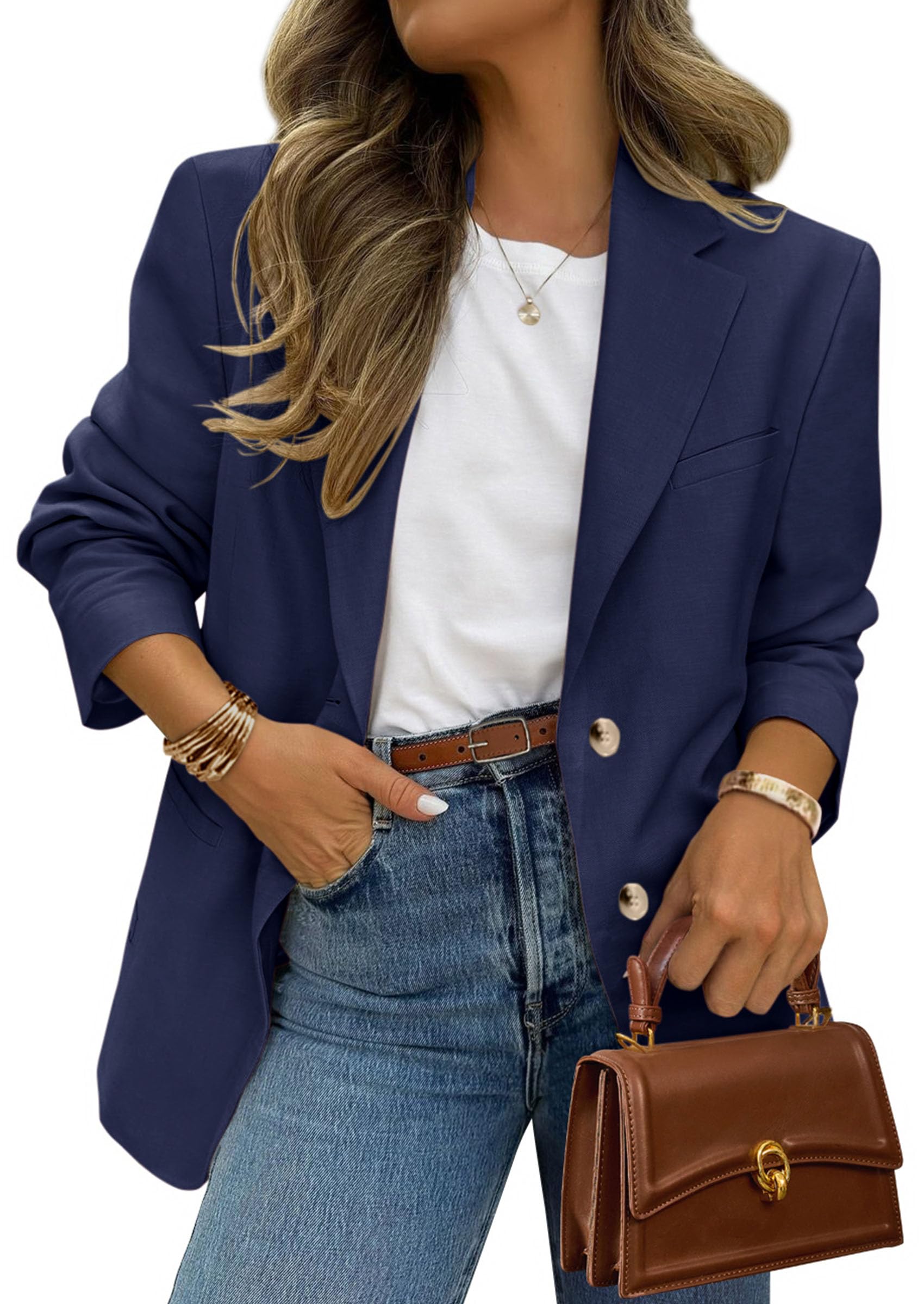 PRETTYGARDEN Blazers for Women Business Casual Long Sleeve Lapel Open Front Suit Jacket Work Blazer with Pockets