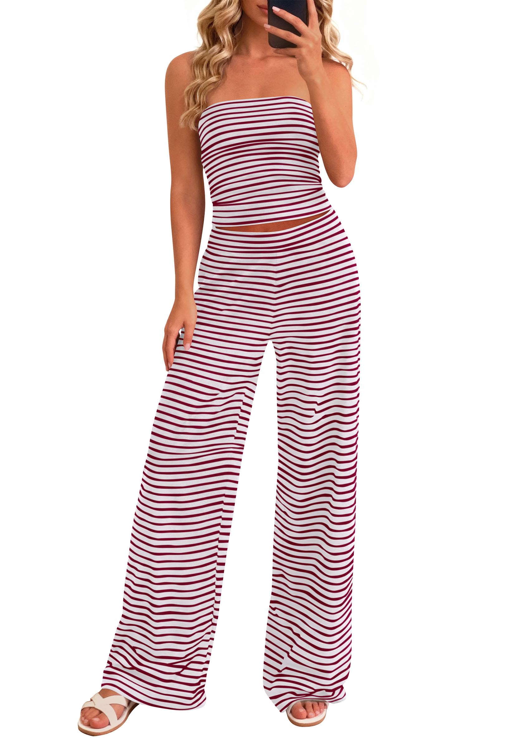 PRETTYGARDEN Summer Sets Women 2 Piece Outfits Matching Striped Loungewear Spring Airport Travel Beach Vacation Clothes