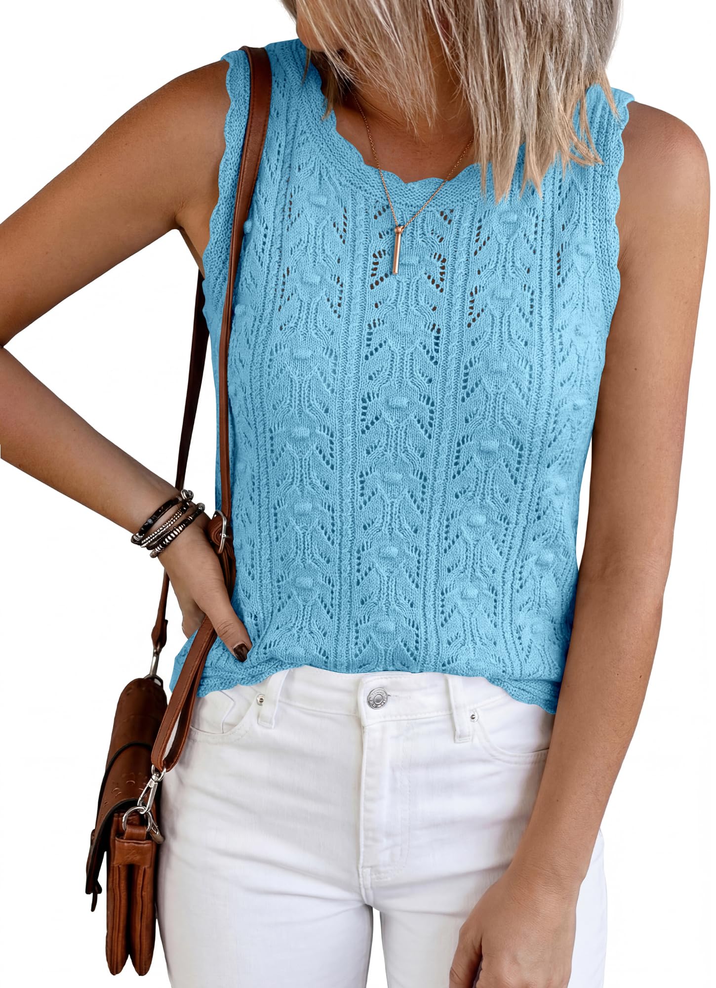 BTFBM Crochet Tops for Women Sleeveless Knit Sweater Vest Tank Top Summer Spring Cover Ups Beach Vacation Clothes