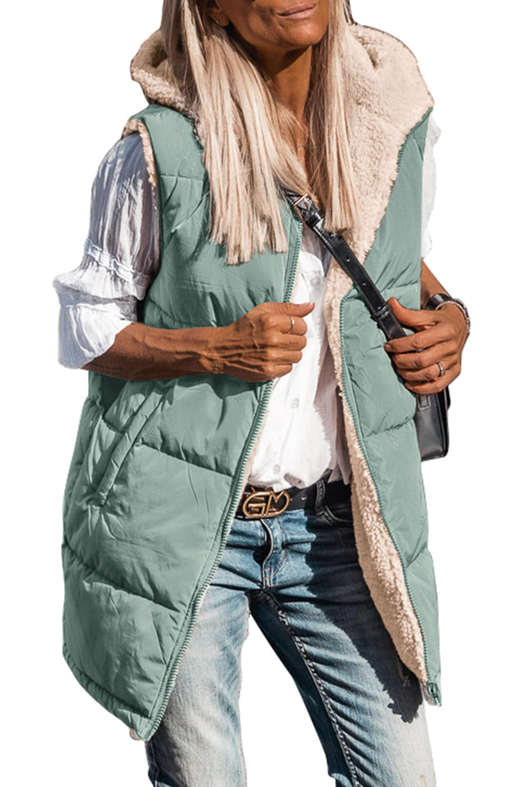 PRETTYGARDEN Womens Fall Reversible Long Vests Sleeveless Fleece Jacket Zip Up Hoodie Pockets Warm Coat Winter Clothing