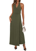PRETTYGARDEN Holiday Cocktail Dresses for Women Summer Elegant V Neck Halter Backless Wedding Guest Party Midi Dress