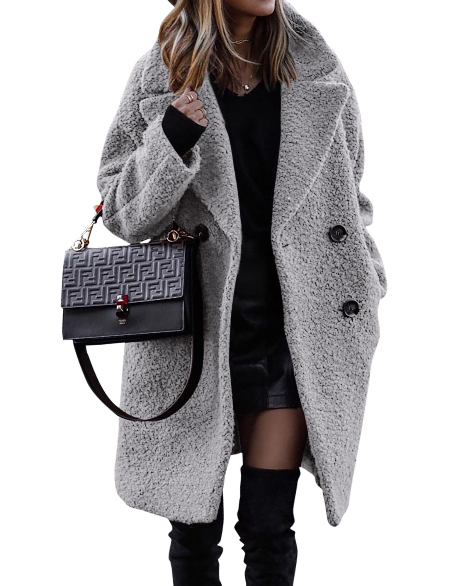 BTFBM Women Winter Faux Fur Coats Lapel Long Sleeve Fuzzy Fleece Outerwear Button Down Sherpa Jackets Fall Outfits