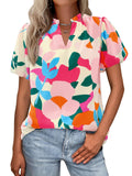 PRETTYGARDEN Boho Short Sleeve Floral Work Blouses for Women Dressy Casual V Neck Puff Sleeve Loose Chiffon Flowy Tops Shirts