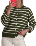 FreshPretty Women's Chunky Knit Striped Cardigan Sweaters Casual Button Front,Long Sleeve Knit Cardigan,Soft Loose Fit Sweaters for Business Casual Work,Fall Winter Outerwear Layering