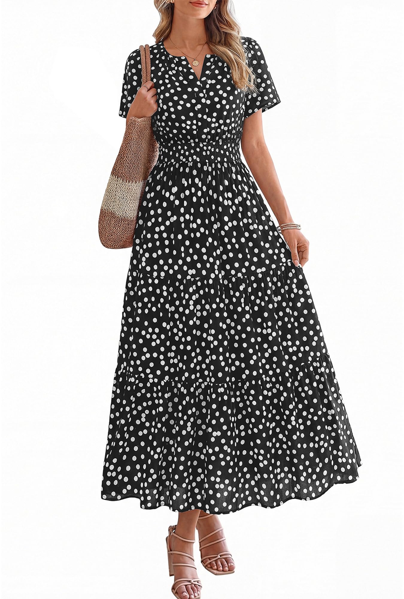 BTFBM Womens Summer Floral Maxi Dresses V Neck Short Sleeve Boho Casual Flowy Long Wedding Guest Dress Beach Vacation