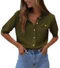 PRETTYGARDEN Women's Summer Button Down Shirts Casual Short Sleeve Crew Neck Ribbed Knit Blouse Top Cardigans