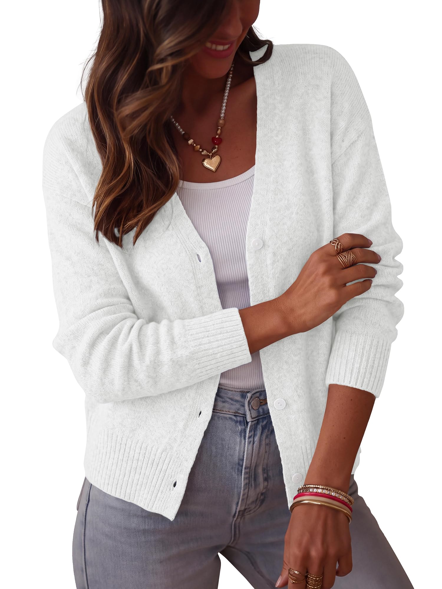 BTFBM V Neck Cardigan Sweaters for Women 2026 | Long Sleeve Knit Sweater, Button Down Shrug Tops, Open Front, Lightweight Cardigans, Business Casual Outfits,Fall Winter Clothing