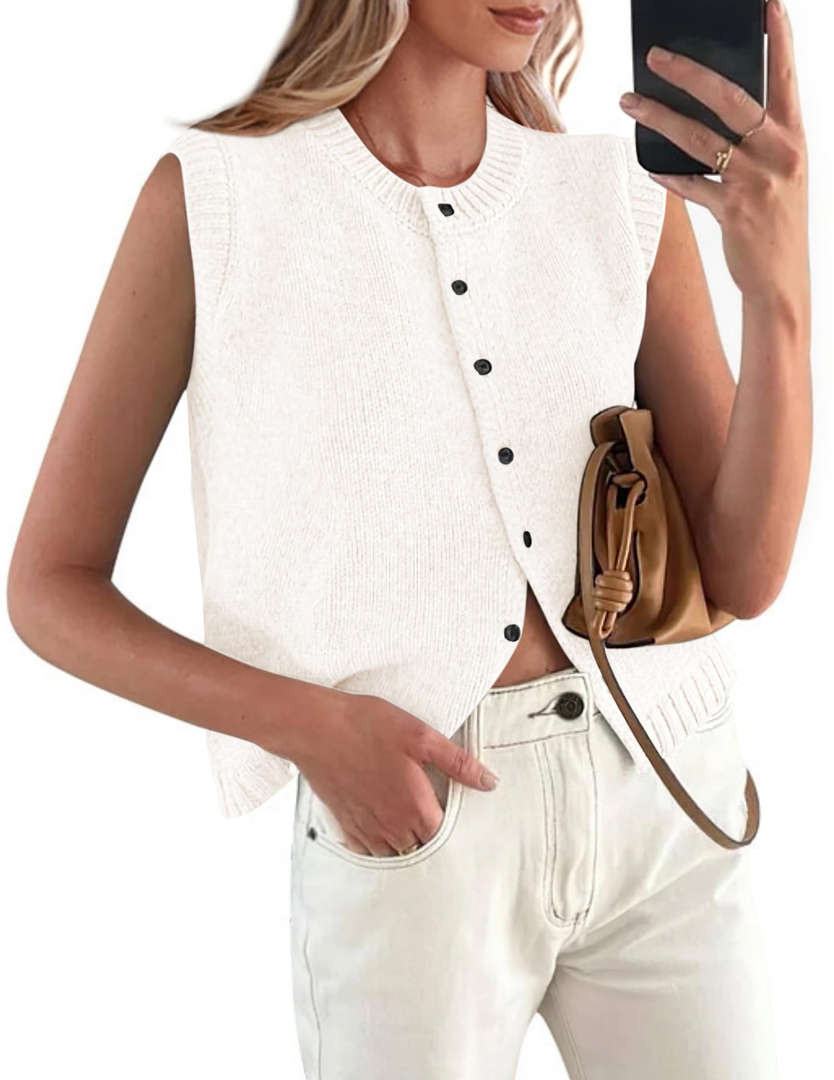 PRETTYGARDEN Sweater Vest Tops for Women Lightweight Summer Cardigan Sleeveless Button Up Knit Casual Spring Clothes