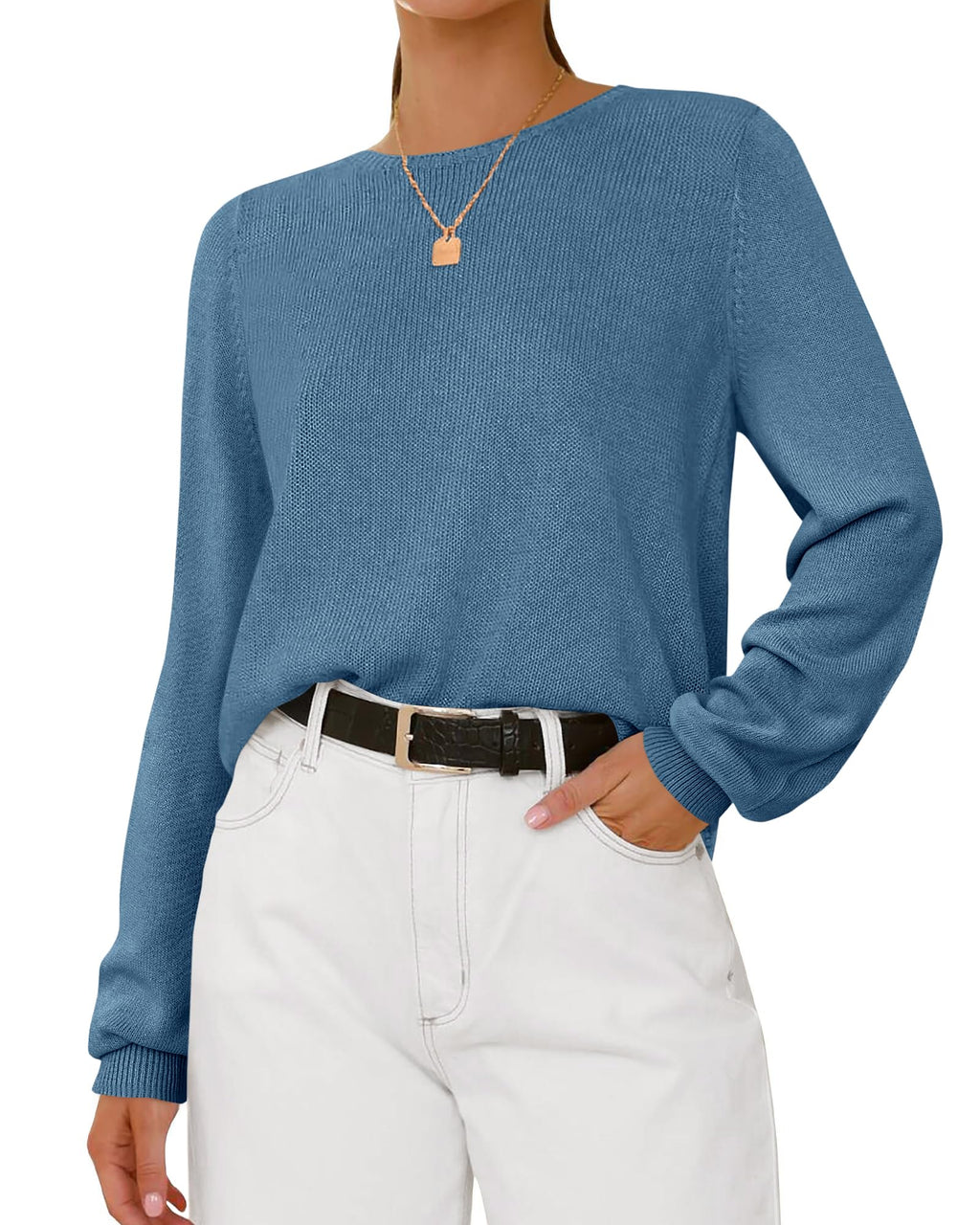 BTFBM Womens Long Sleeve Crew Neck Sweaters Spring Casual Classic Soft Loose Fit Basic Pullover Jumper Knit Top