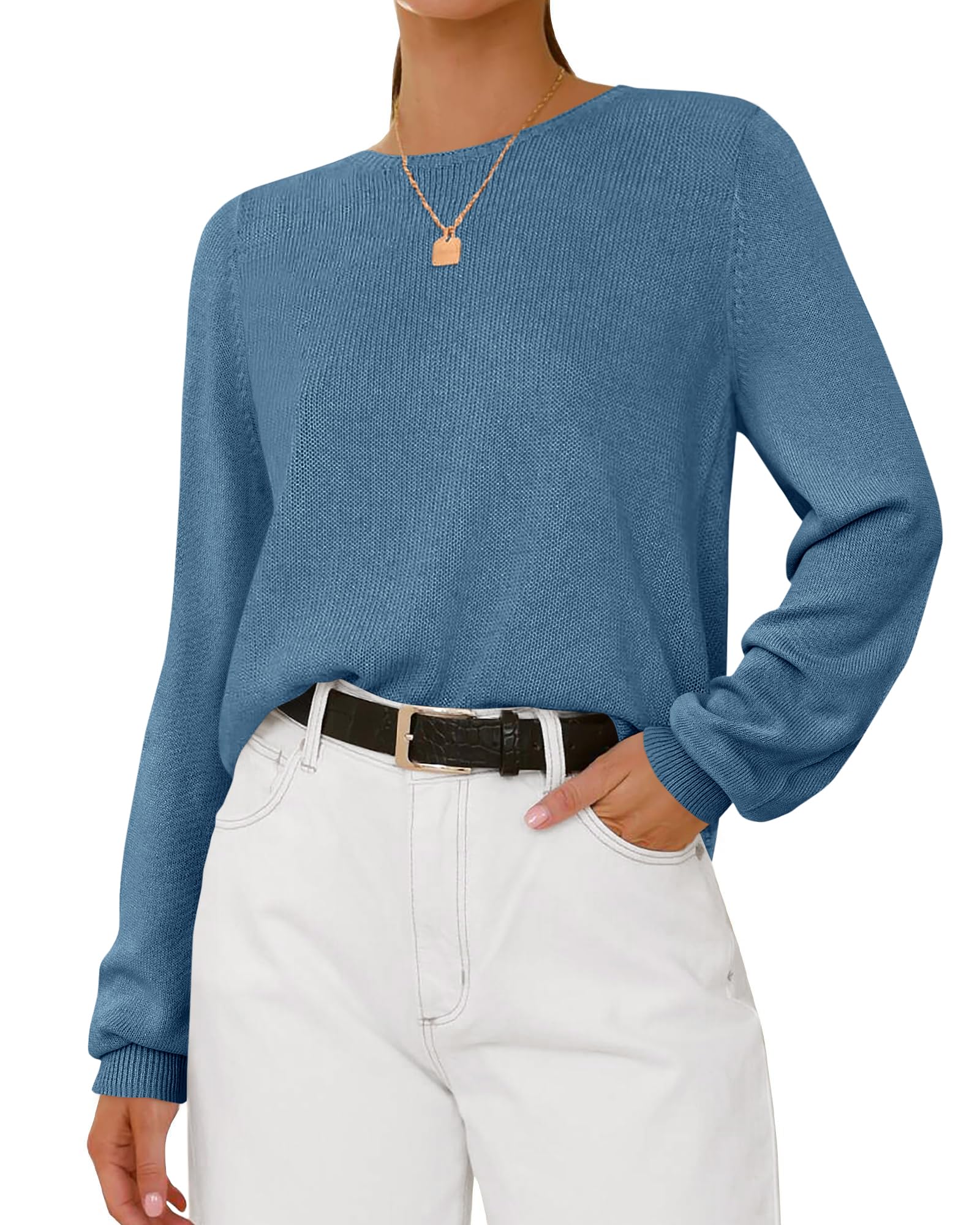 BTFBM Womens Long Sleeve Crew Neck Sweaters Spring Casual Classic Soft Loose Fit Basic Pullover Jumper Knit Top