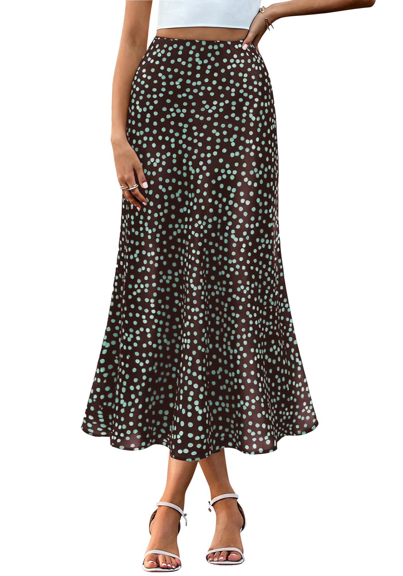 FreshPretty Satin Skirts for Women Trendy Spring Summer High Waisted Leopard Print Cocktail Wedding Long Silk Midi Skirt