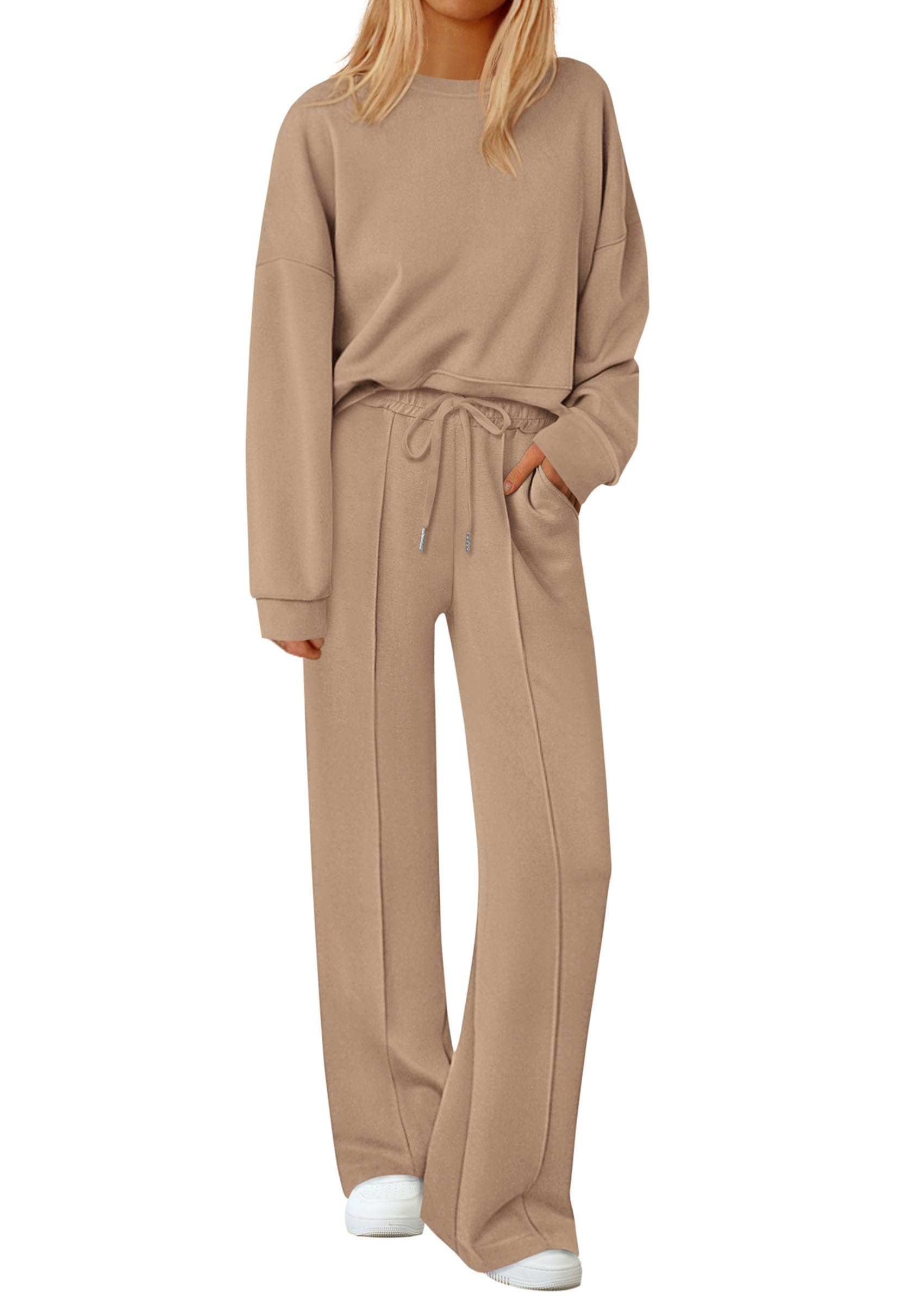 PRETTYGARDEN 2 Piece Sets For Women Fall Trendy Long Sleeve Sweatshirt Wide Leg Pants Loungewear Set Matching Sweatsuit