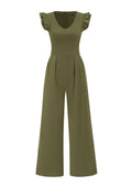 PRETTYGARDEN One Piece Jumpsuits For Women Dressy Ruffle Cap Sleeve V Neck Ribbed Knit Wide Leg Romper Casual Spring Outfits
