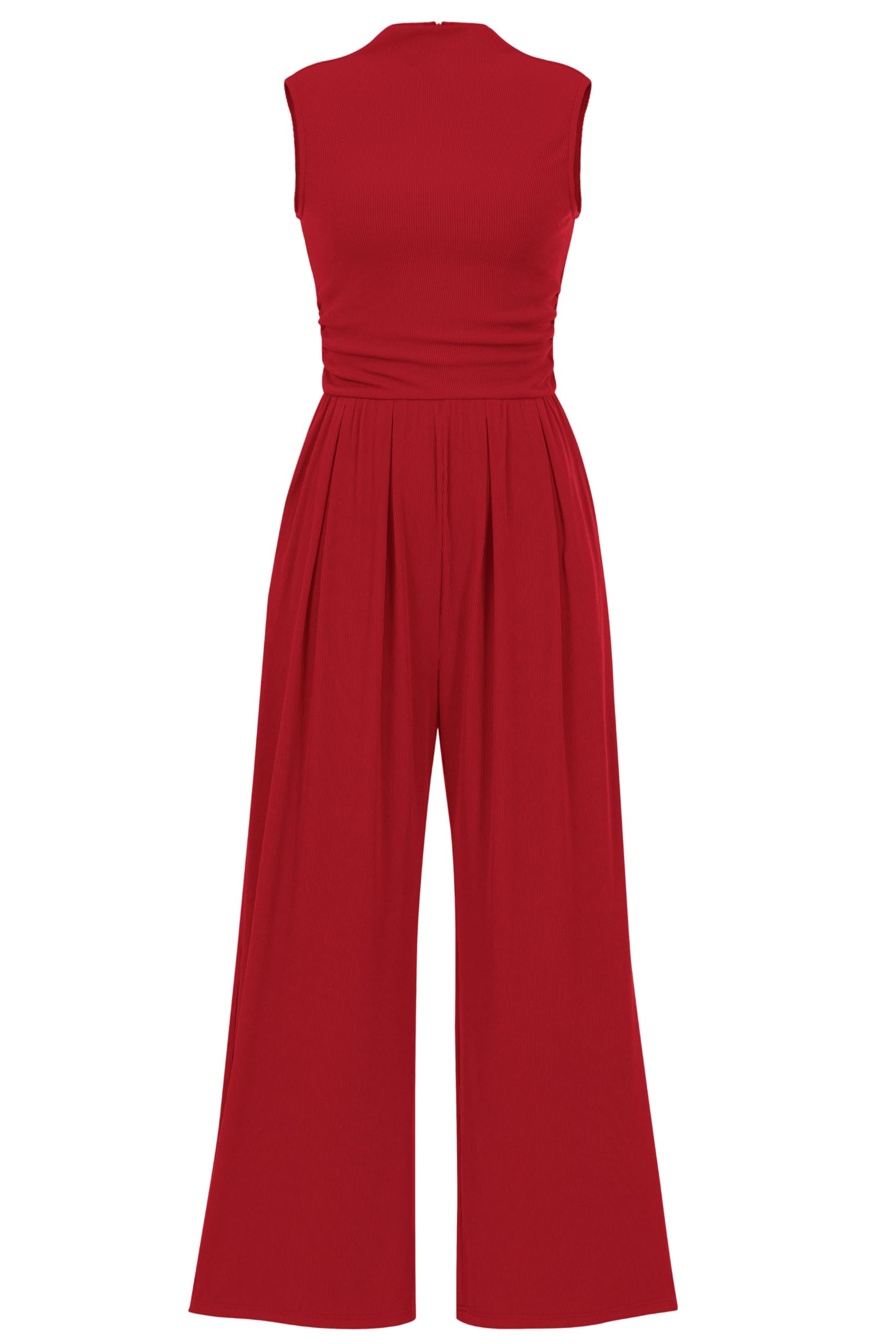 PRETTYGARDEN Womens Summer Jumpsuits Dressy Casual One Piece Outfits Sleeveless Mock Neck Wide Leg Pants Rompers with Pockets