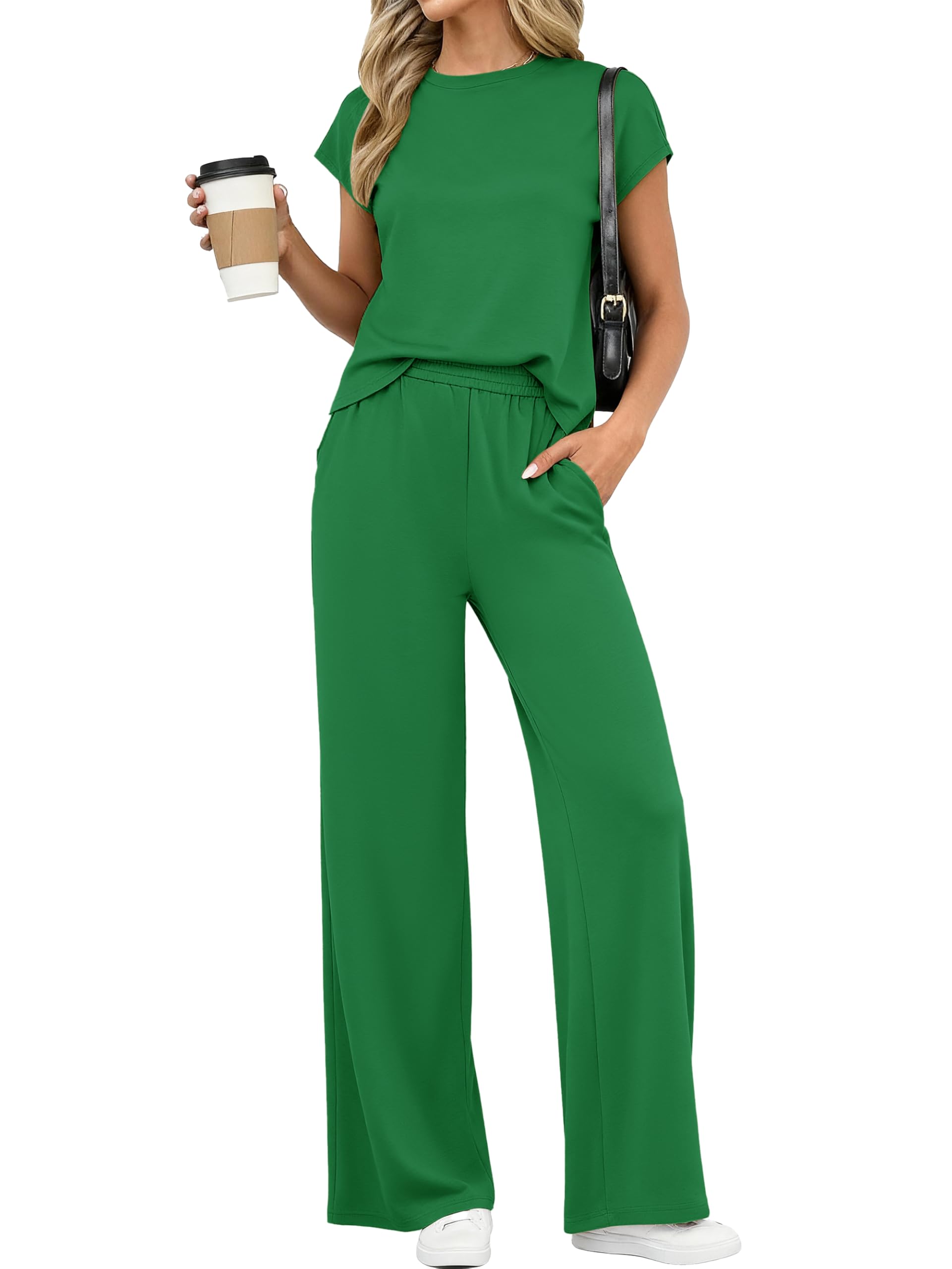 PRETTYGARDEN Womens 2 Piece Outfits Casual Cap Sleeve Lounge Set Summer Tracksuits Matching Sets Beach Fashion Travel Clothes