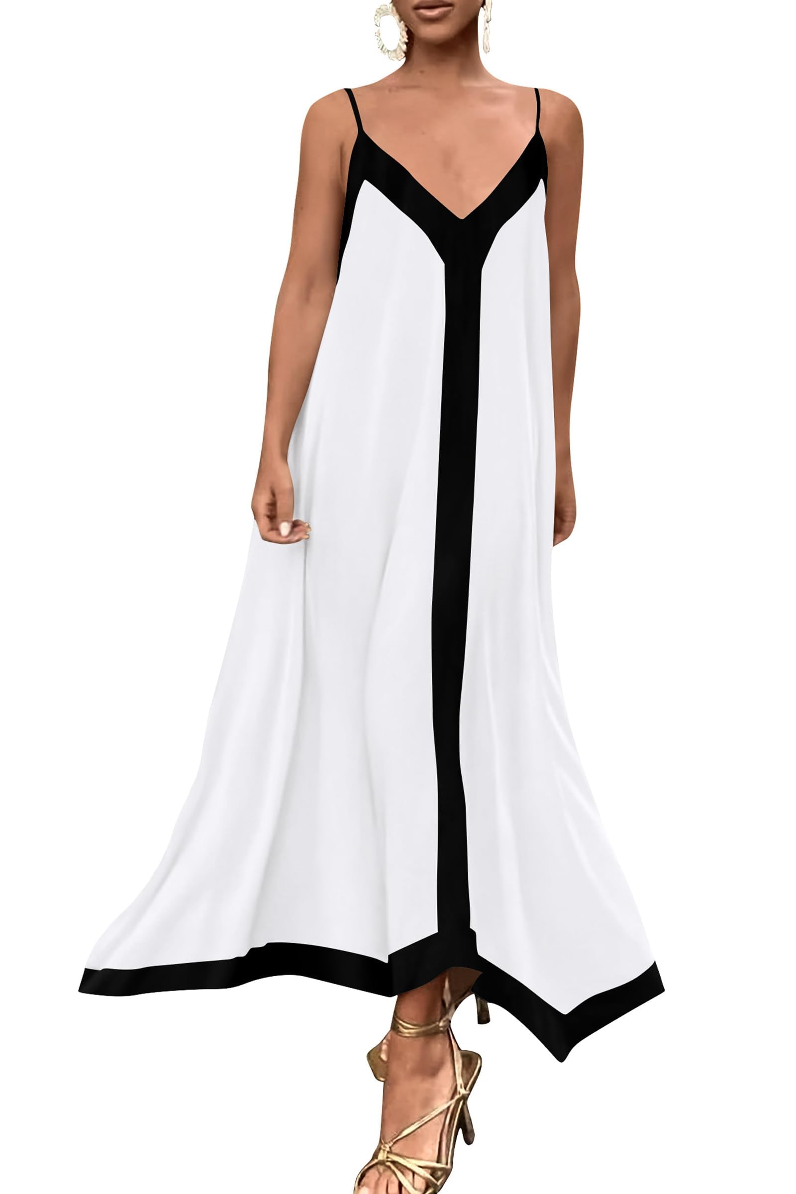 PRETTYGARDEN Women's Summer Maxi Dress Sleeveless V Neck Spaghetti Strap Flowy Elegant Holiday Party Dresses