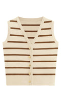 FreshPretty Women's Trendy Striped Sweater Vest V Neck Sleeveless Button Up Tank Tops Y2k Shirts Casual Business Summer Outfits