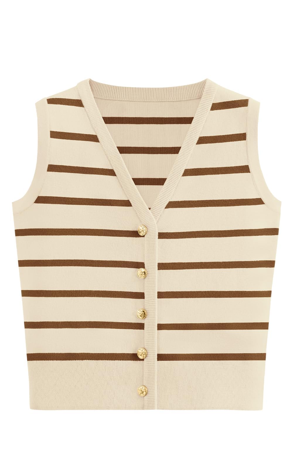 FreshPretty Women's Trendy Striped Sweater Vest V Neck Sleeveless Button Up Tank Tops Y2k Shirts Casual Business Summer Outfits