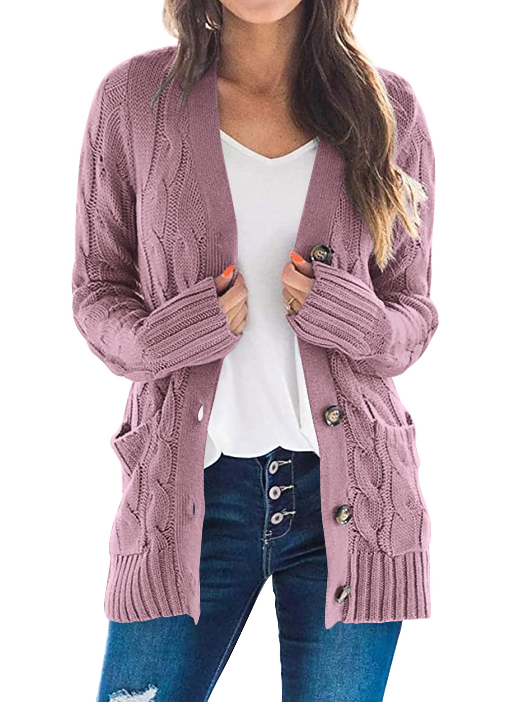 PRETTYGARDEN Women's Open Front Cardigan Sweaters Fall Fashion Button Down Cable Knit Chunky Winter Clothing Outerwear Coats