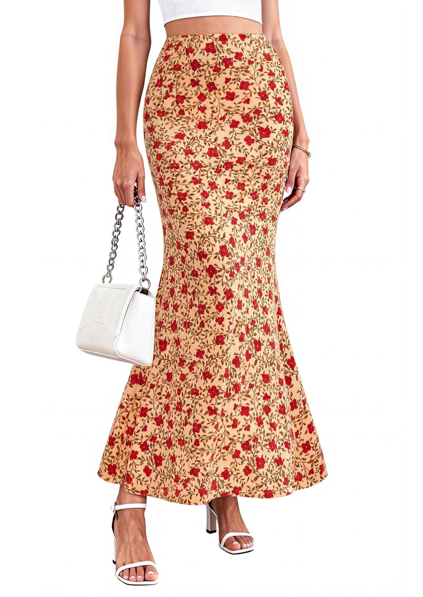 PRETTYGARDEN Maxi Skirts for Women Summer Flowy High Waisted Polka Dot Mermaid Office Work Spring Fashion Long Skirt