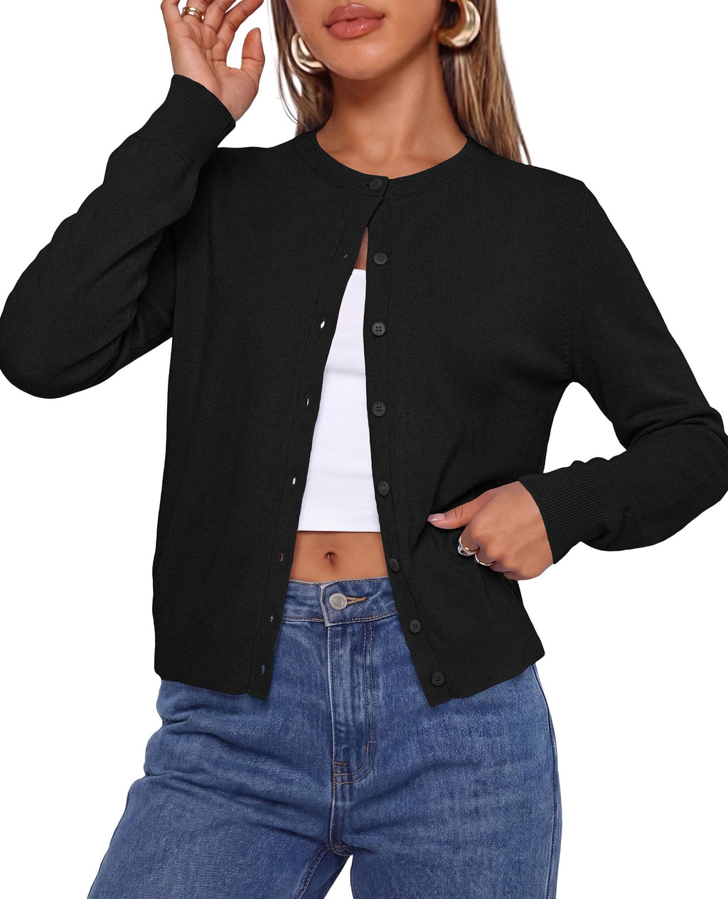 PRETTYGARDEN Lightweight Cardigans for Women Knit Sweaters Long Sleeve Button Down Shirts, Casual Work Office Going Out Tops, Fall Winter Layering Clothes, Bolero Shrugs for Dresses