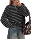 BTFBM Women's Lightweight Oversized Striped Sweater | Soft Knit Cozy Sweaters, Crew Neck Long Sleeve Pullover, y2k Color Block, Casual Holiday Outfits, Winter Fall Clothes