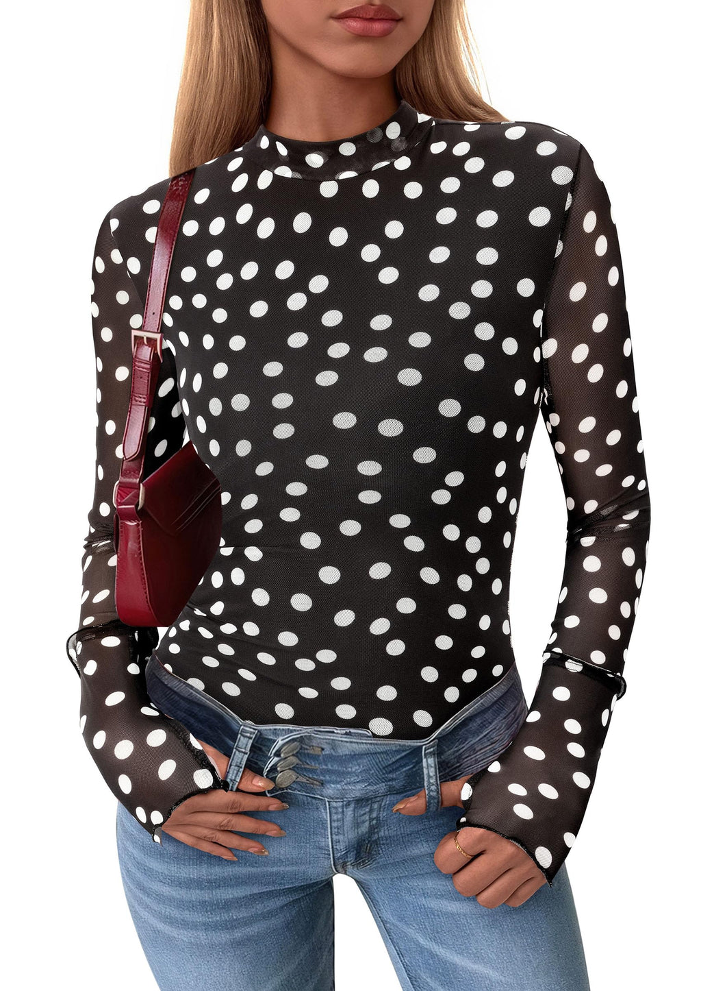 PRETTYGARDEN Womens Fall Mesh Floral Blouses Long Sleeve Going Out Tops Slim Fitted Shirts Date Night Outfits