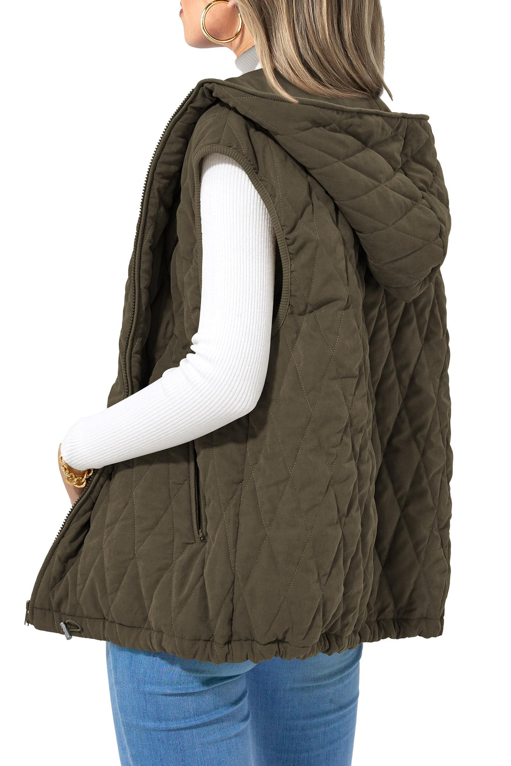PRETTYGARDEN Women's Fall Spring Vest Casual Sleeveless Hooded Zip Up Jacket Trendy Winter Coat Outerwear