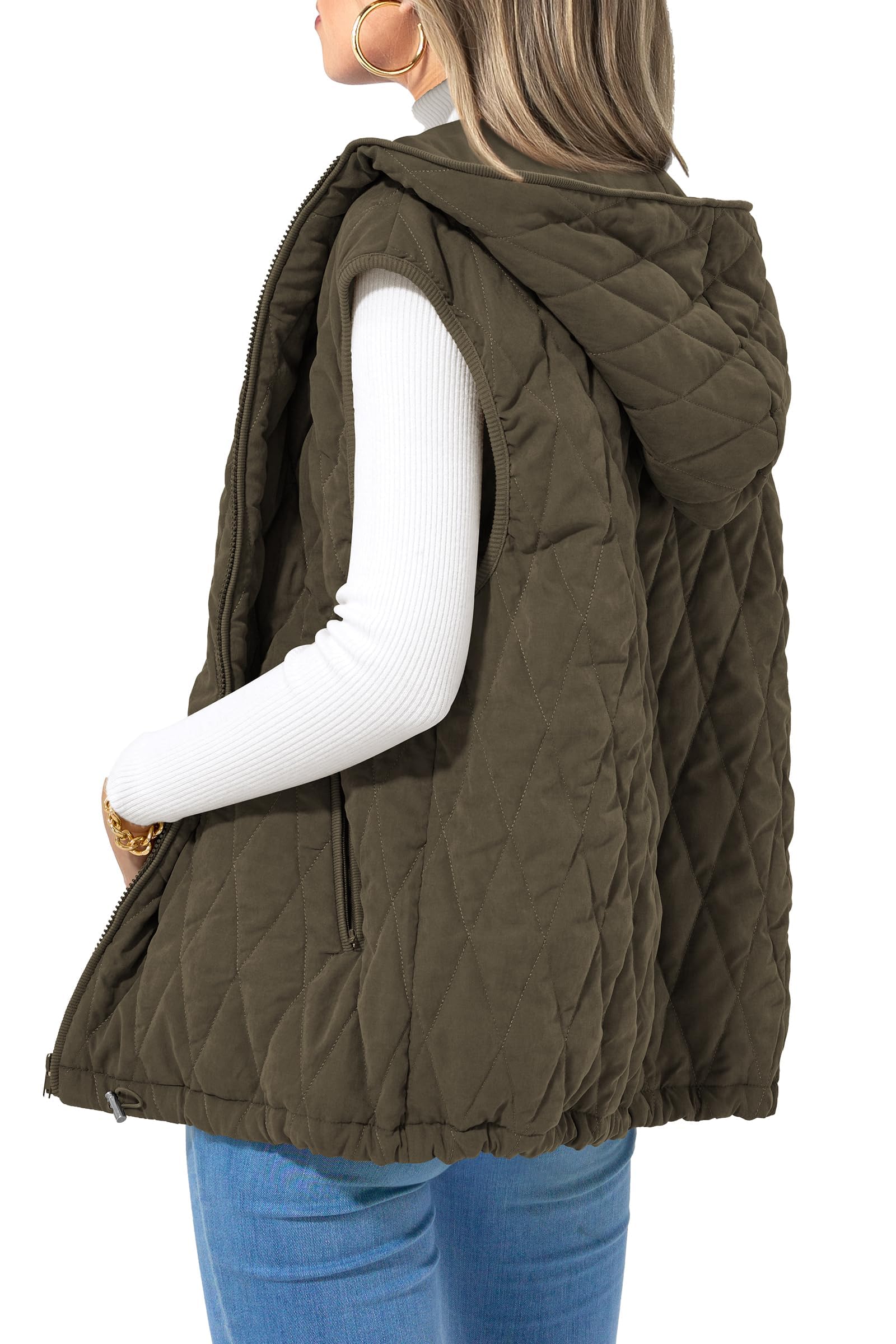 PRETTYGARDEN Women's Fall Spring Vest Casual Sleeveless Hooded Zip Up Jacket Trendy Winter Coat Outerwear