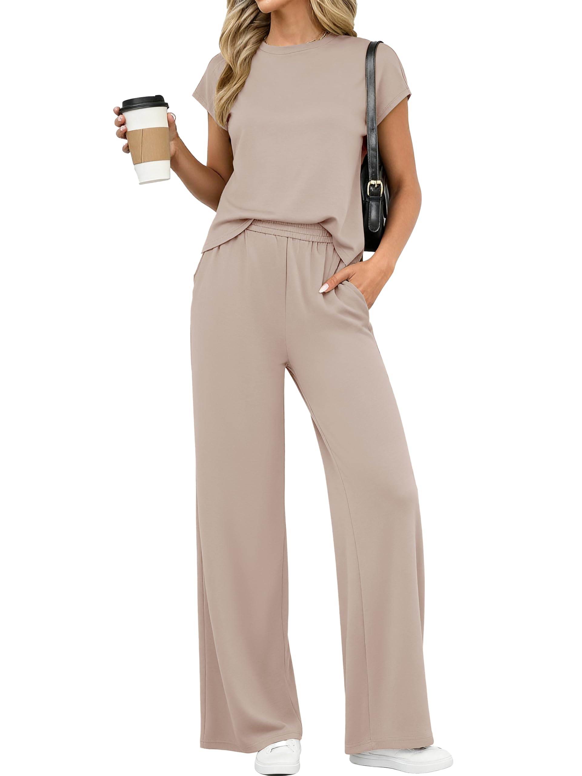PRETTYGARDEN Womens 2 Piece Outfits Casual Cap Sleeve Lounge Set Summer Tracksuits Matching Sets Beach Fashion Travel Clothes