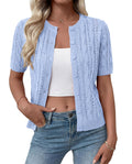 FreshPretty  Women Summer Cable Knit Crochet Cardigan Sweaters Casual Button Short Sleeve Sweater Cute Beach Hollow Out Knit Top