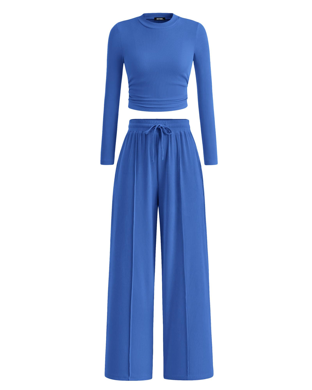 BTFBM Casual 2 Piece Sets For Women Fall Outfits Ribbed Spring Long Sleeve Crop Top Wide Leg Pants Matching Lounge Set