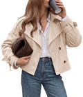PRETTYGARDEN Women Faux Suede Double Breasted Trench Coat Cropped Jackets Raglan Long Sleeve,Lapel,Tie Cuff,Button Down,Fall Fashion Outerwear,Winter Clothes,Work Office Casual Short Jacket