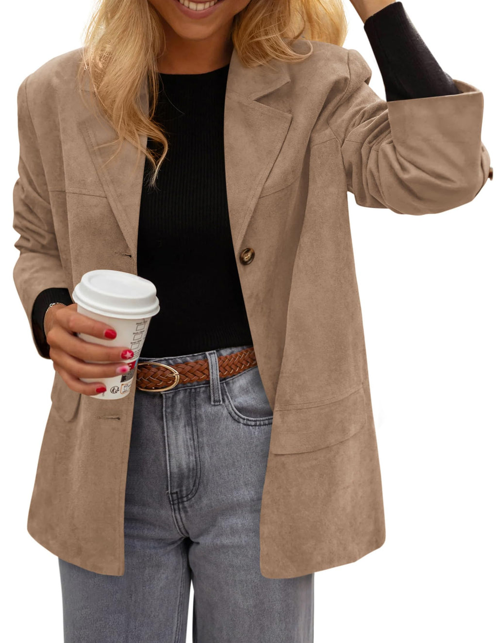 PRETTYGARDEN Women's Faux Suede Western Blazer Jacket
