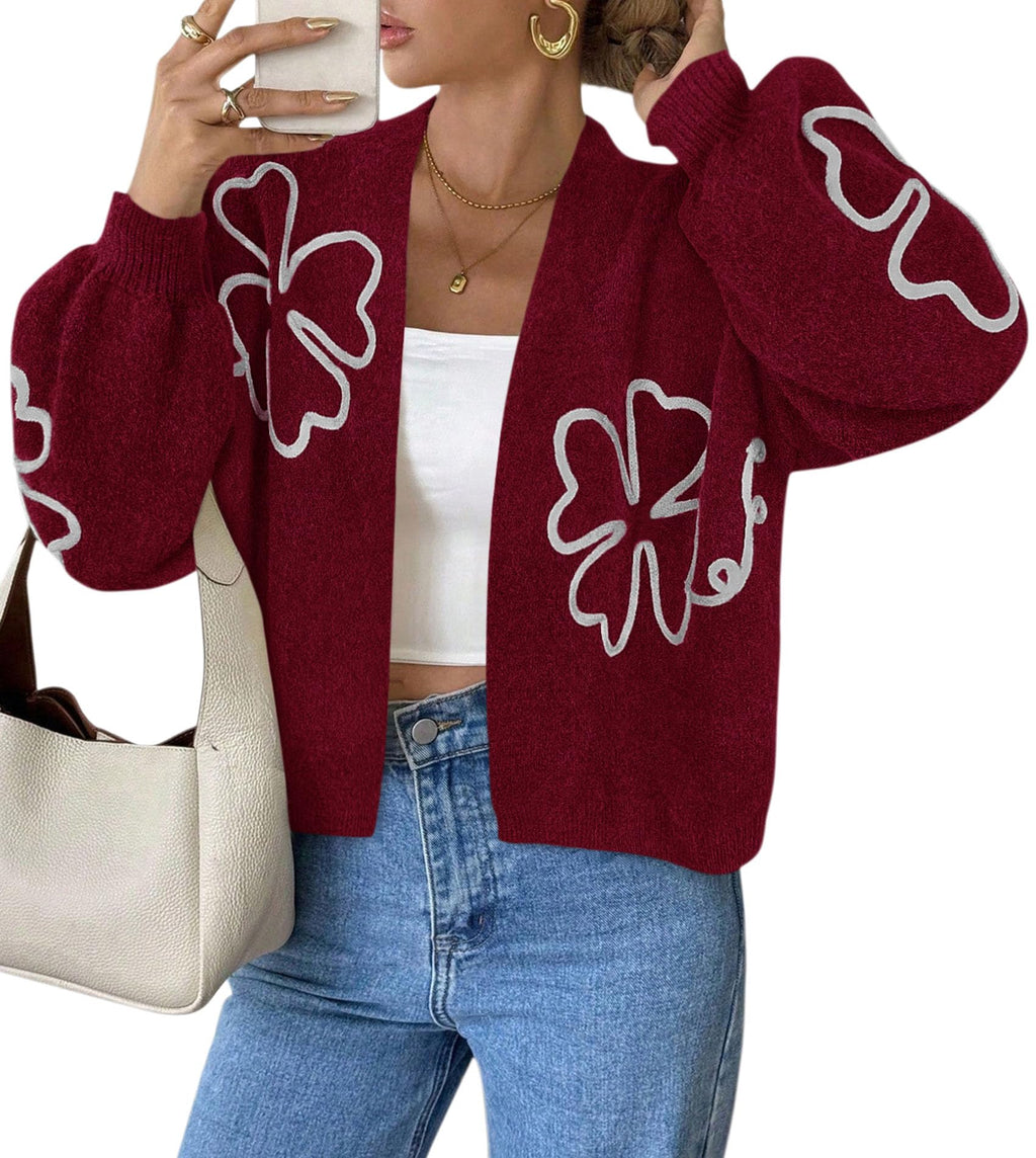 PRETTYGARDEN Women's Floral Oversized Cardigan Sweaters Trendy Fall Outfits Long Sleeve Sweater Jacket, Open Front Coat, Cozy Soft Chunky Knit, Casual Outerwear,Winter Fashion Clothing